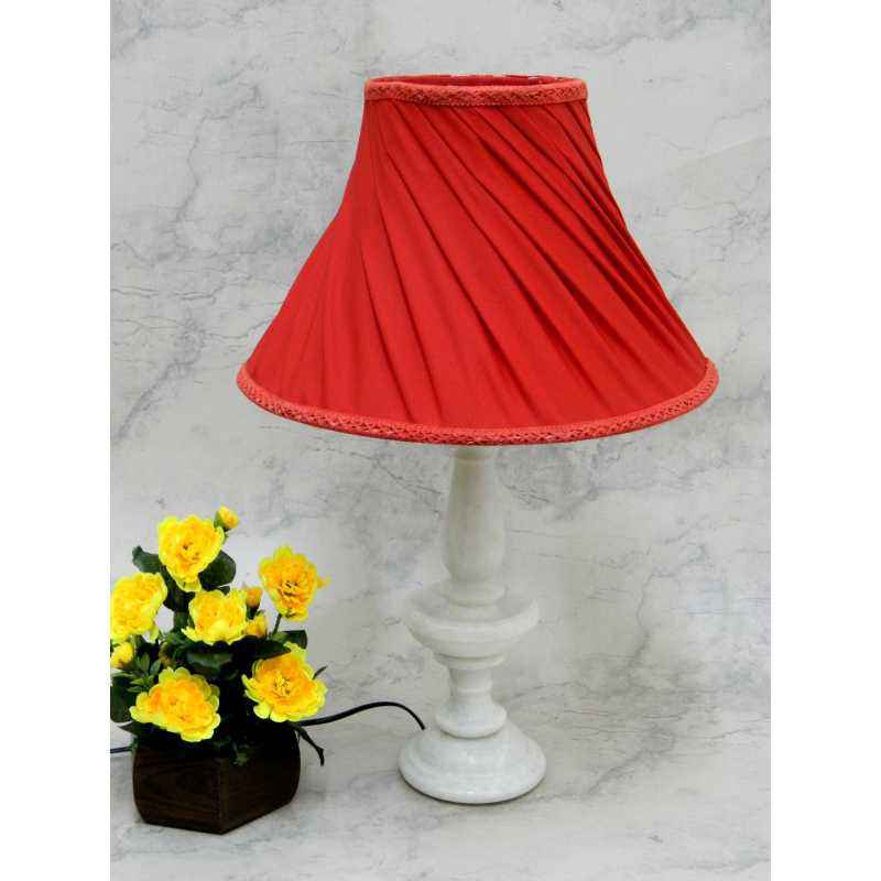 Tucasa Elegant White Marble Table Lamp with Red Shade, LG-797