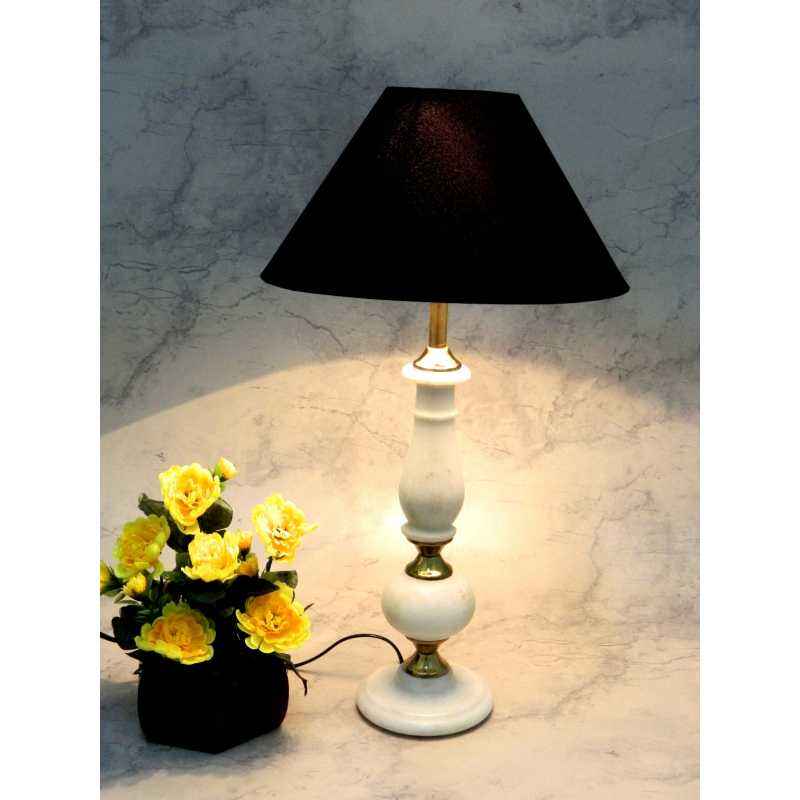 Tucasa Classic Marble/Brass Table Lamp with Black Shade, LG-782