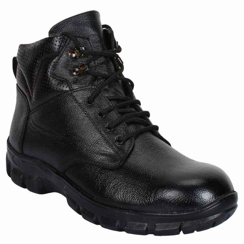 SeeandWear 73 Leather Steel Toe Black Safety Shoes, Size: 7