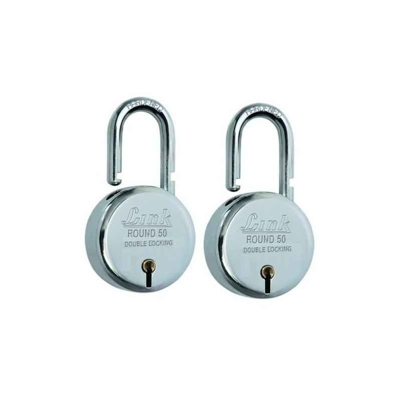 Link 50mm 6 Lever Double Locking Steel Padlock with 3 Keys, Round 50 (Pack of 2)
