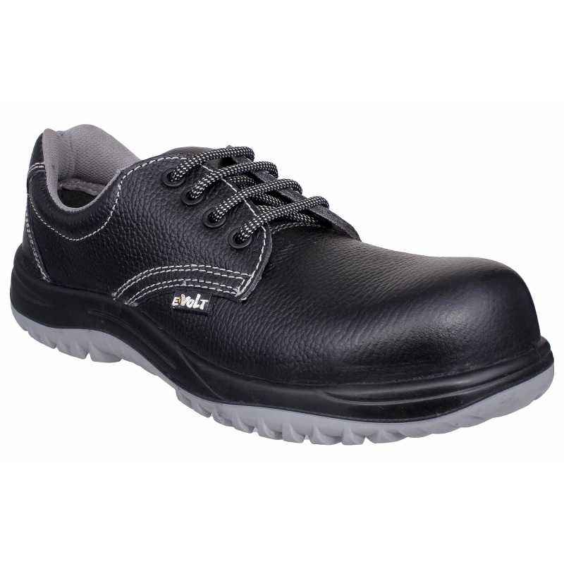 E Volt Geo PU Steel Toe Black & Grey Safety Shoes, Size: 6