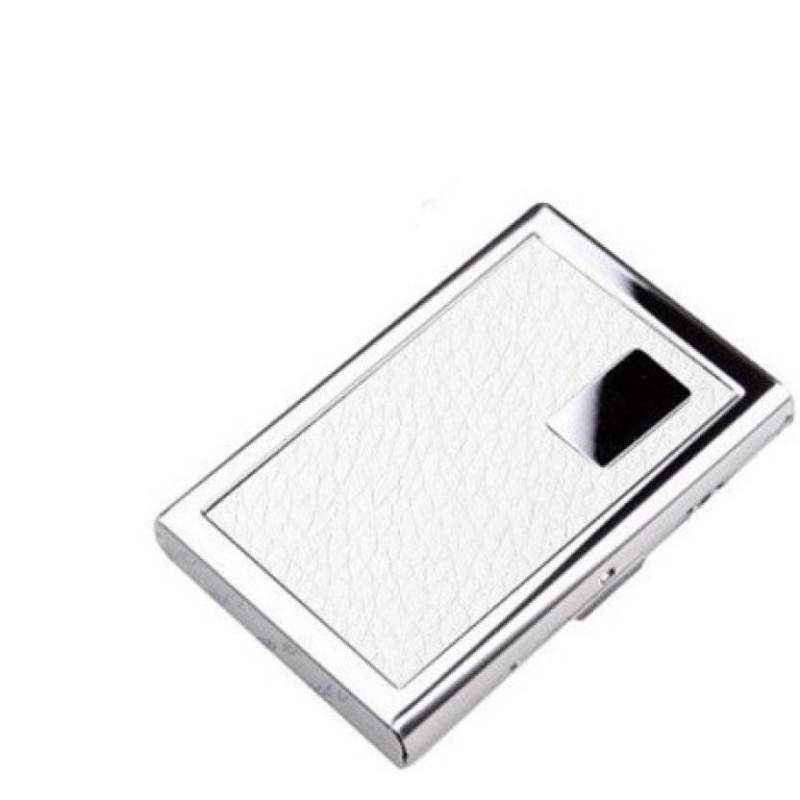 Stealodeal White Leather Stainless Steel Card Holder