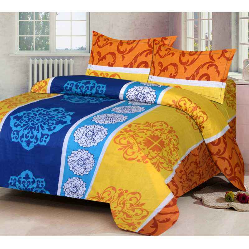 IWS Multicolour Luxury Cotton Printed Double Bedsheet with 2 Pillow Covers, CB1539