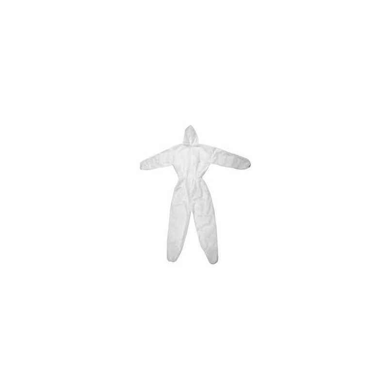 Ishan White Non-Wooven Polyproplene Desposable Boiler Suit with Hood, 5300