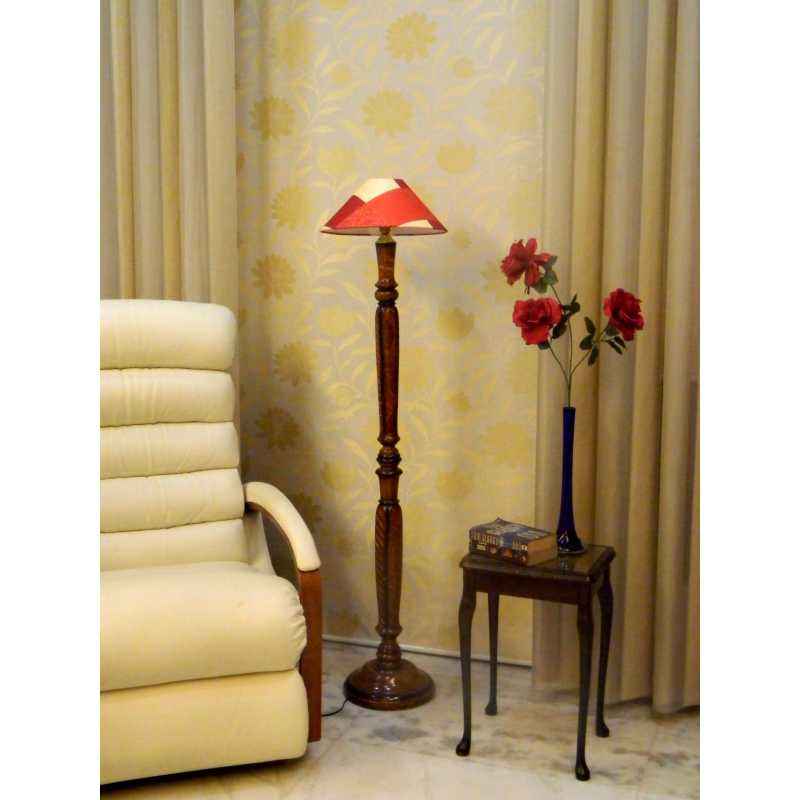 Tucasa Vintage Wooden Lamp with Red Check Shade, LG-939