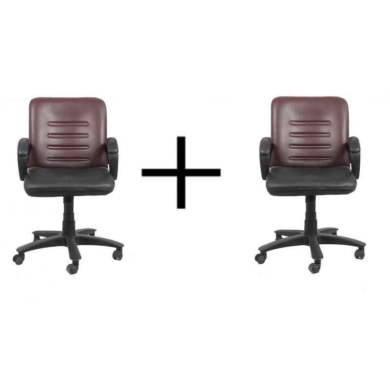 High Living Groove Magenta & Black Leatherette Medium Back Office Chair (Pack of 2)
