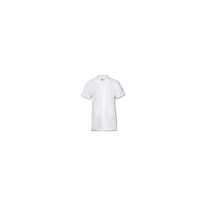 Ishan White Linen Cotton Fabric Half Sleeve Medium Size Lab Coat, 5411