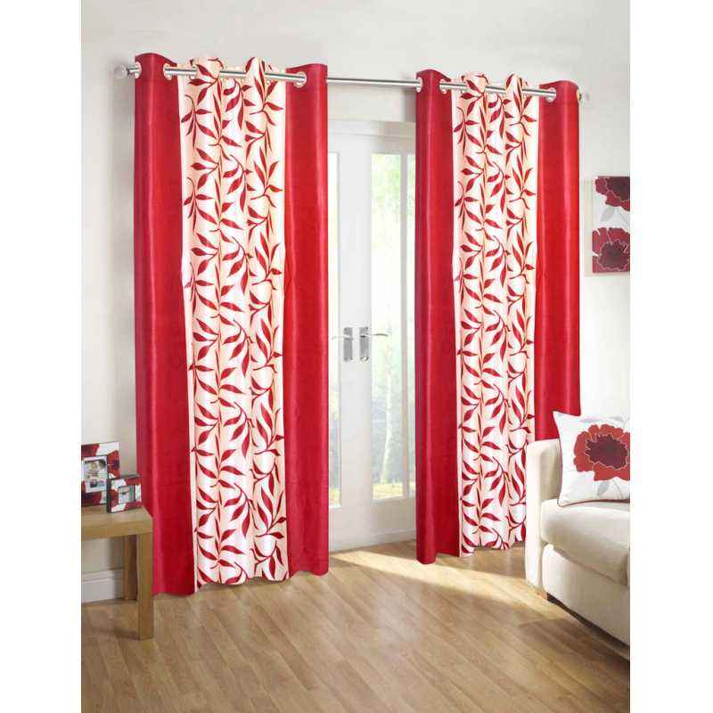 IWS Red Designer Collection Polyester Eyelet Door Curtain Set, CT643