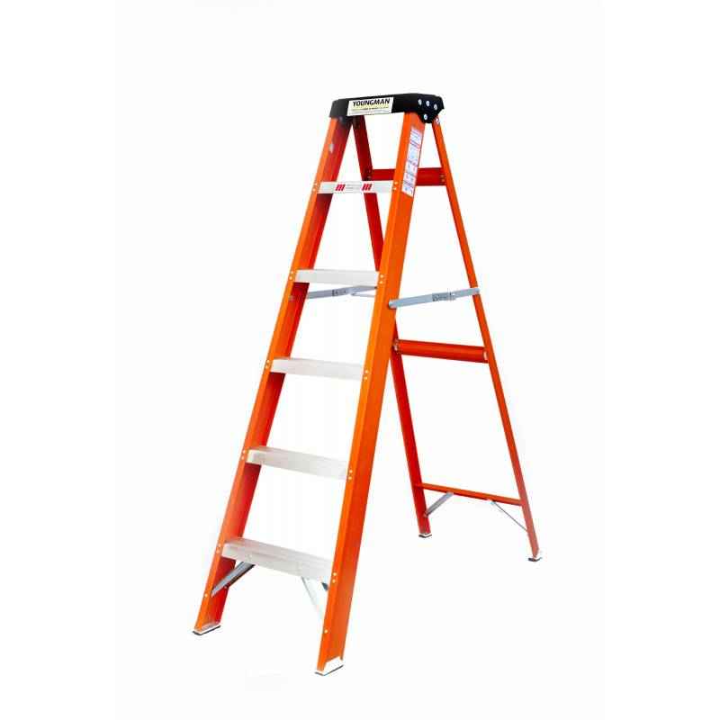 Youngman 6 Step 110kg Capacity Fiberglass Orange Shockproof Ladder
