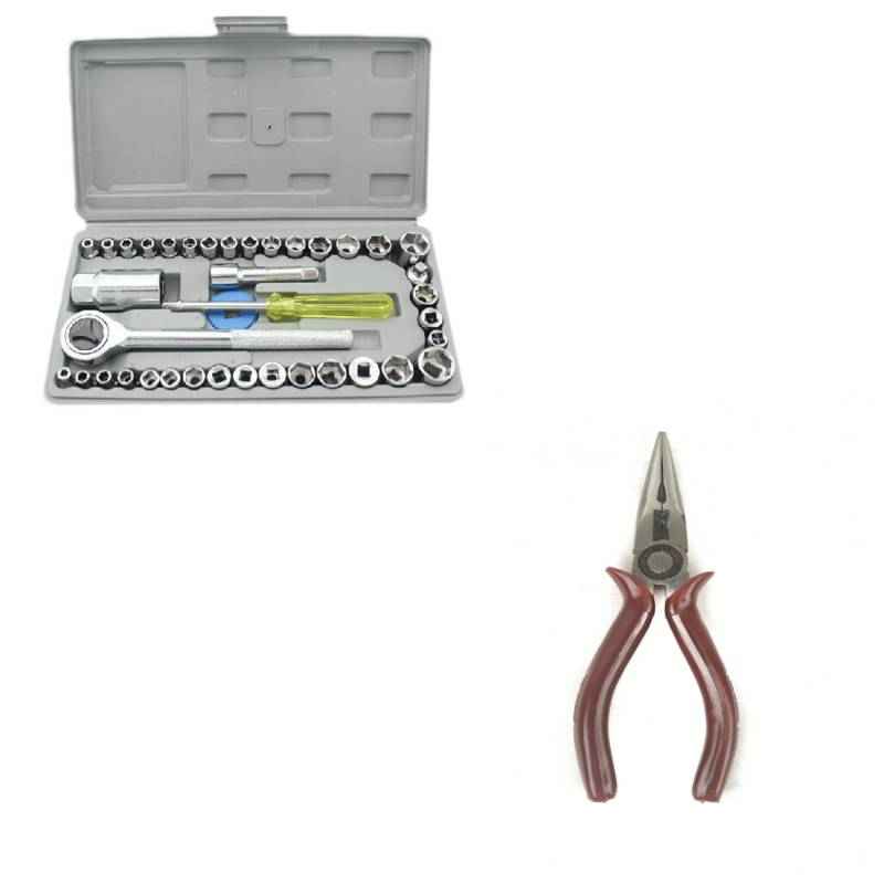 I-Tools 40 Pieces Combination Socket Wrench Tool Kit Set with Nose Plier (Pack of 3)