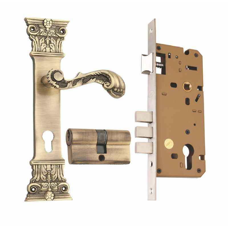 Spider Brass Mortice Cylindrical Lock Set with 3 Keys, WCL3CA+B01JAB
