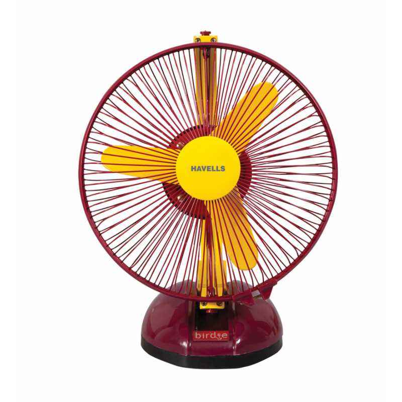 Havells Birdie 40W 3 Blade Yellow & Maroon Personal Table Fan, FHPBRSTYMR09, Sweep: 225 mm