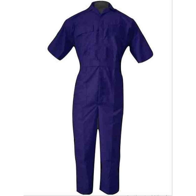 Ishan Navy Blue Poly Cotton Half Sleeve Fabric Boiler Suit, 5403, Size: XL