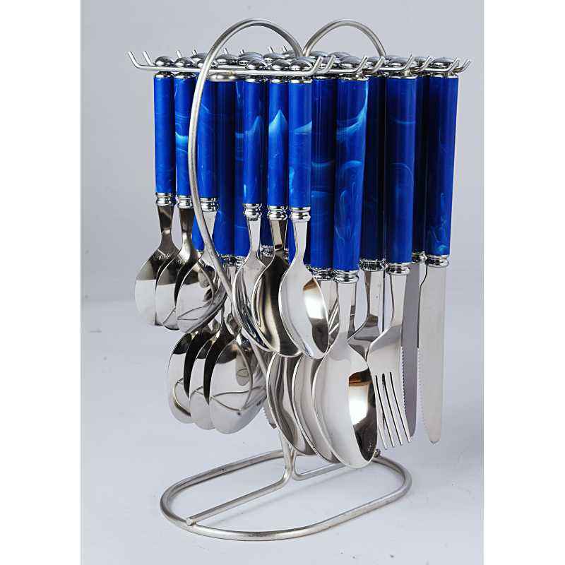 Elegante 24 Pcs Viva Blue Stainless Steel & Plastic Cutlery Set, SL-107B
