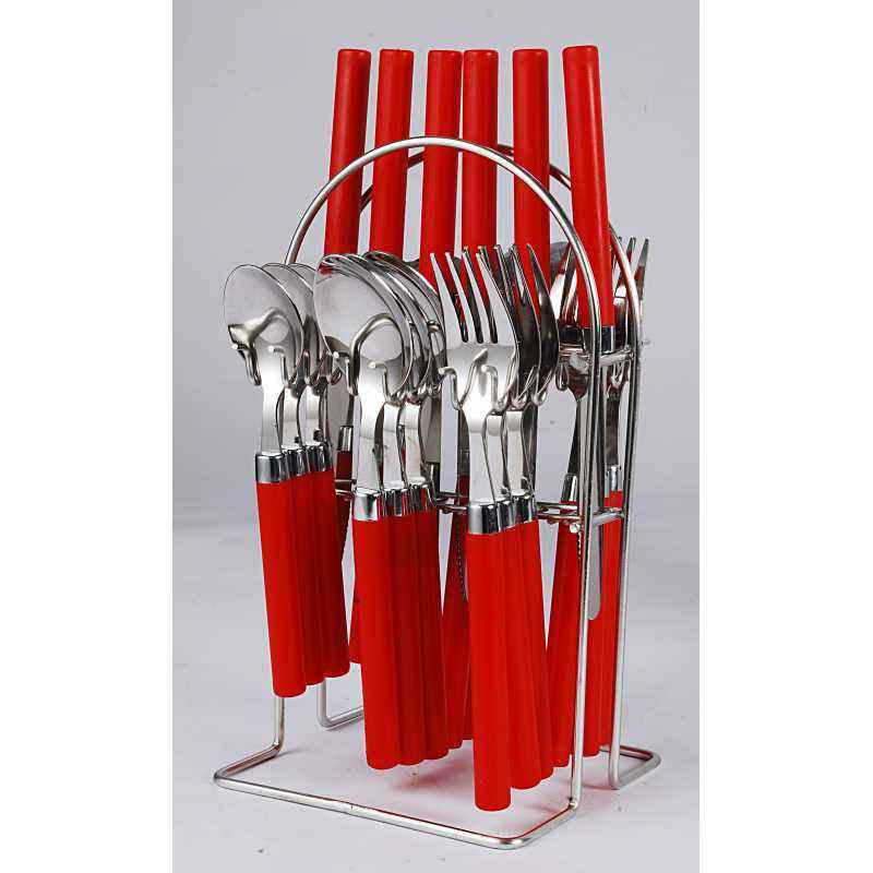 Elegante 24 Pieces Opera Red Stainless Steel & Plastic Cutlery Set, SL-130