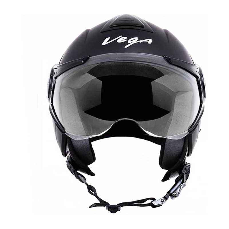 Vega Verve Dull Black Open Face Motorbike Helmet, Size (Medium, 580 mm)