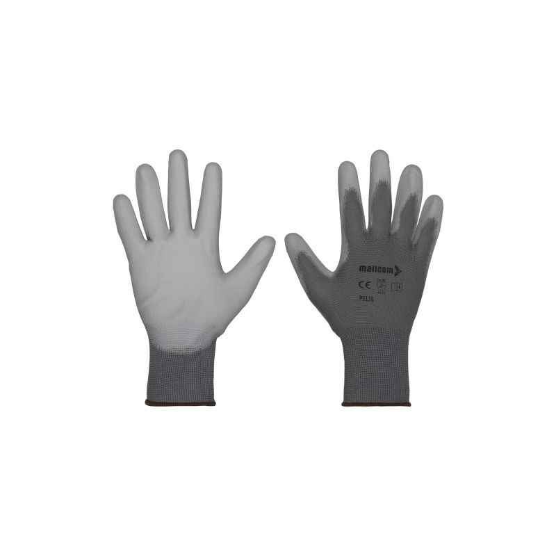 Mallcom 7 Inch Grey Polyurethane Coated Safety Gloves, P313G (Pack of 12)