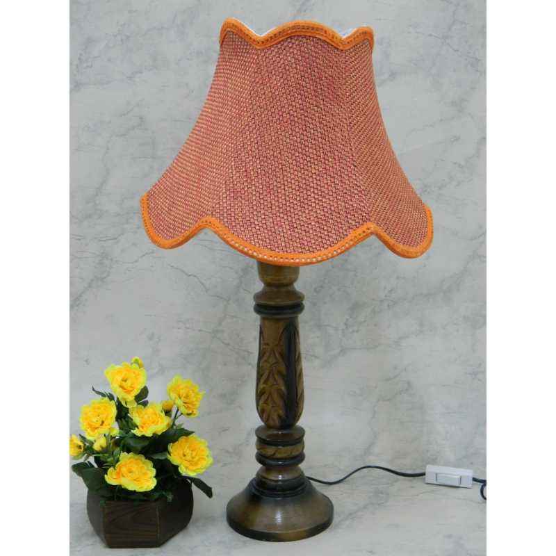 Tucasa Wooden Carving Table Lamp with Red Jute Shade, LG-834