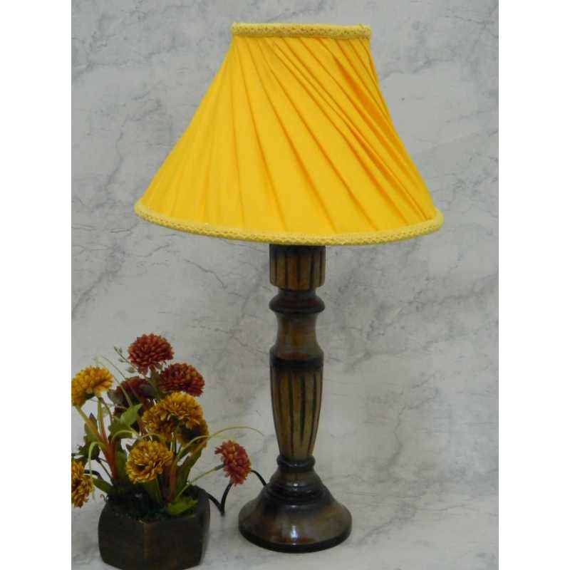 Tucasa Unique Wooden Table Lamp with Yellow Pleated Shade, LG-824