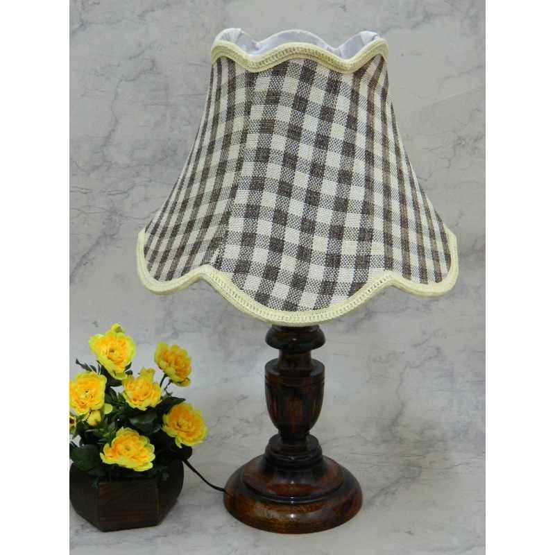Tucasa Royal Wooden Table Lamp with Check Jute Shade, LG-814
