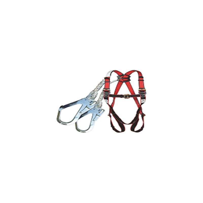 UFS Red & Black Full Body Safety Harness with Polyamide Lanyard, USP 27-Double USP 210