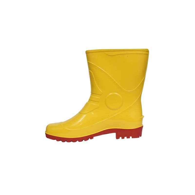 Fortune Winner 10 Inch Yellow & Red Plain Toe Safety Gumboots, Size: 9 (Pack of 5)