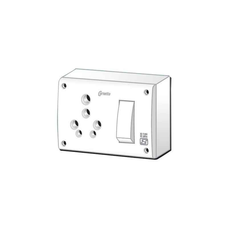 Cornetto PC Non Modular 16A Switch & Socket Combined with Box, 1019 (Pack of 5)