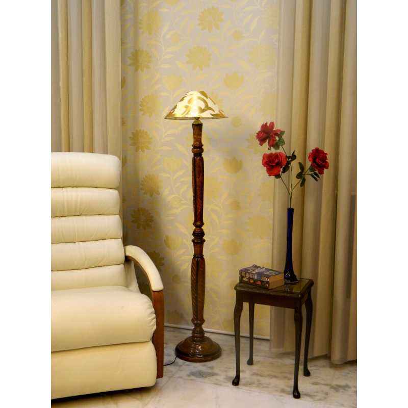 Tucasa Vintage Wooden Lamp with Off White & Golden Shade, LG-935