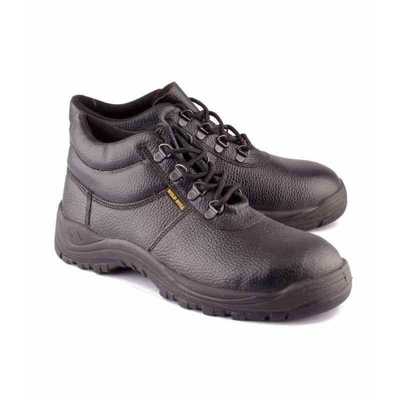 Wild Bull Black Man Steel Toe Black Safety Shoes, Size: 10