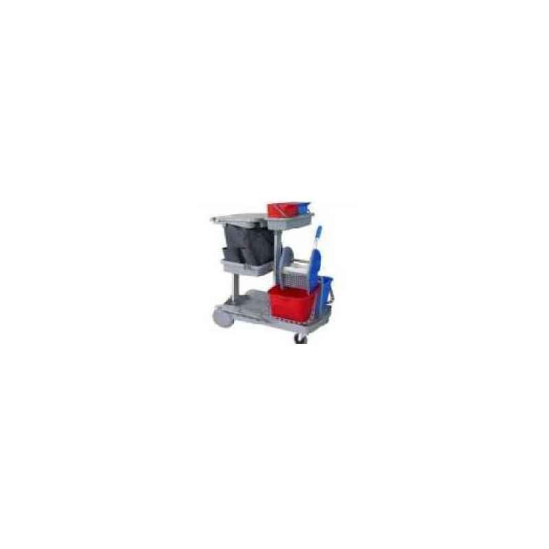 Amsse JC1002 Janitor Cart Small with 2 X 6 L Red-Blue-Bucket