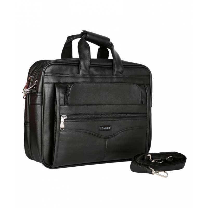 Easies Black Leather Office Document Bag, EB-0915