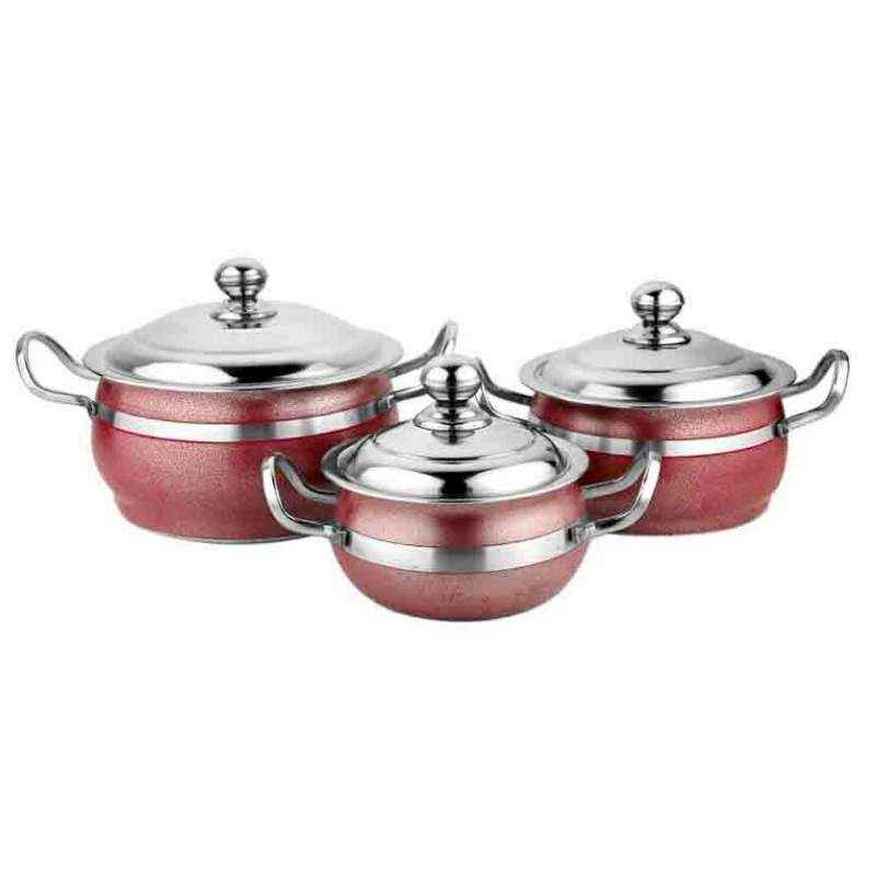 Mahavir 3 Pieces Red Cook And Serve Casserole Set