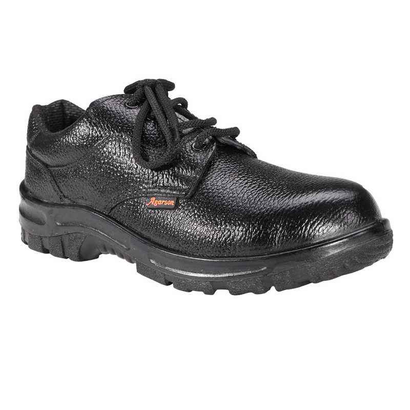 Agarson Ertiga Steel Toe Black Work Safety Shoes, Size: 6