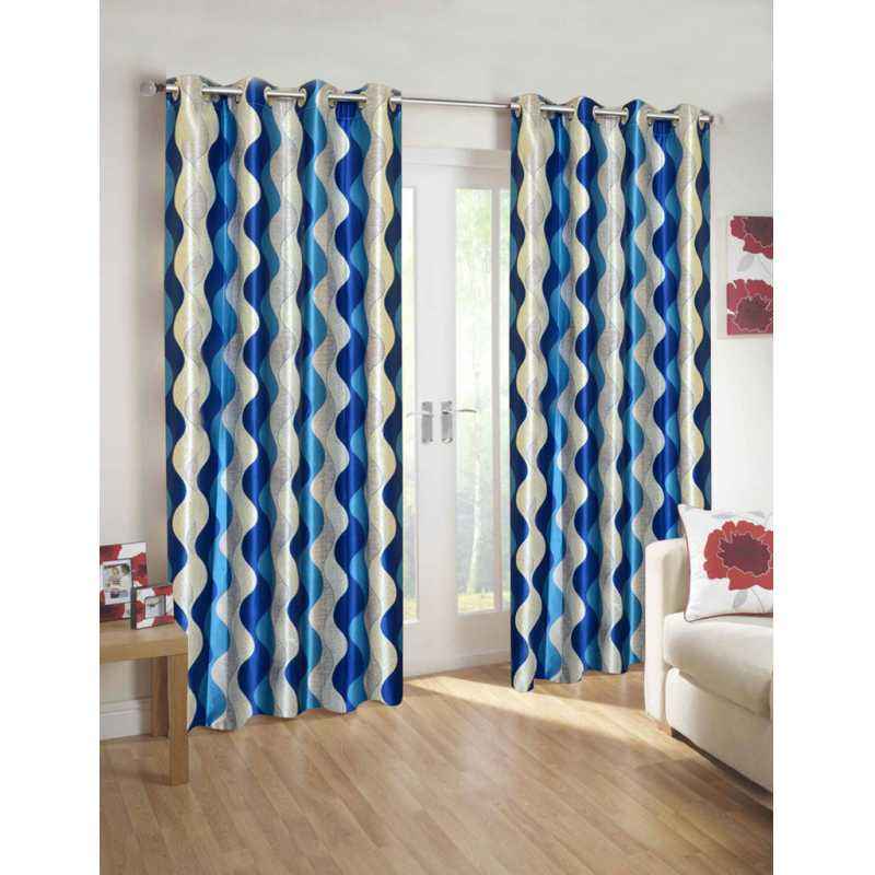 IWS Blue Designer Collection Polyester Eyelet Door Curtain Set, CT581