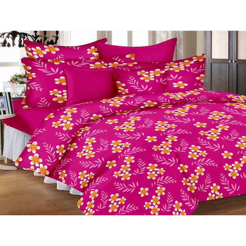 IWS Pink Luxury Cotton Printed Double Bedsheet with 2 Pillow Covers, CB1658