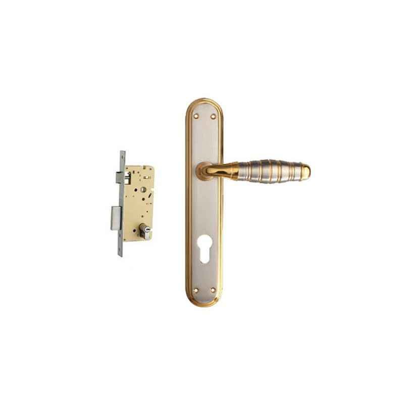 Plaza Globus Gold Silver Finish Handle with 250mm Pin Cylinder Mortice Lock & 3 Keys