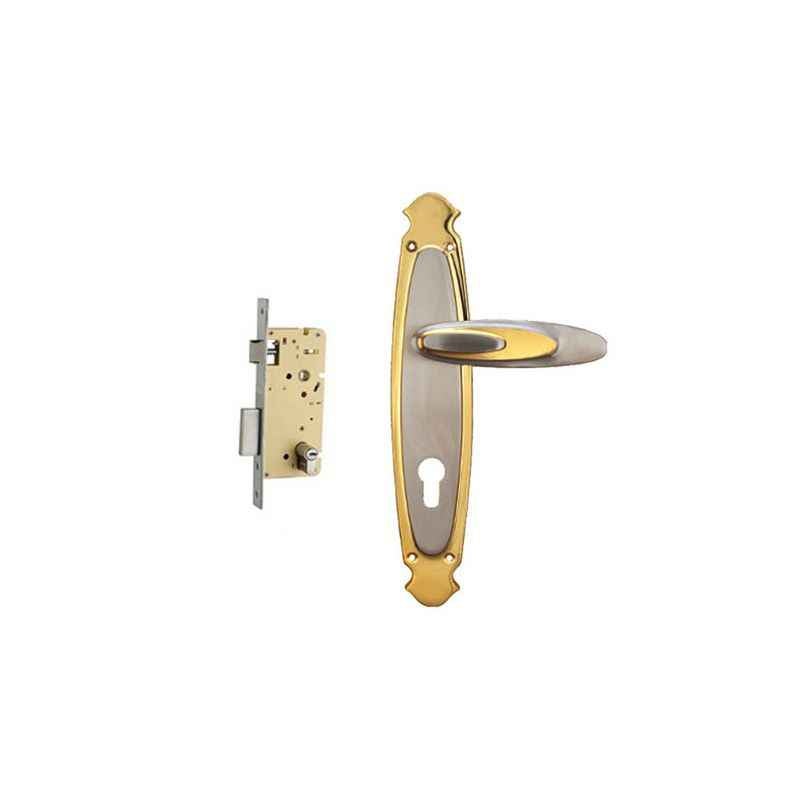 Plaza Jazz Gold Silver Finish Handle with 250mm Pin Cylinder Mortice Lock & 3 Keys