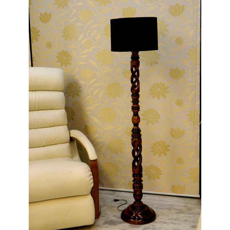 Tucasa Twisted Wooden Floor Lamp with Black Cylinder Shade, LG-861
