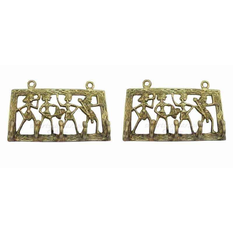 Smart Shophar 11Cm Dhokra Brass Gold Wall Hook with 5 Khunties, 54622-WMK-HLH-P2 (Pack of 2)