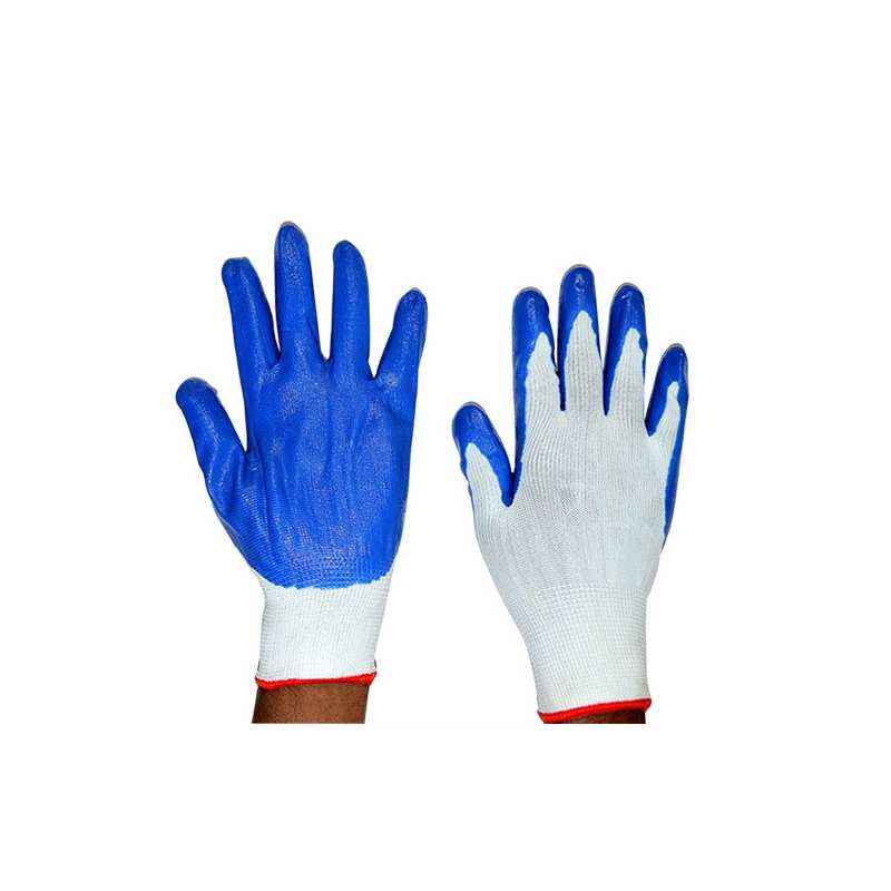 SSWW White Nylon Shell with Blue Nitrile Dipped Gloves, SSWW115 (Pack of 10)