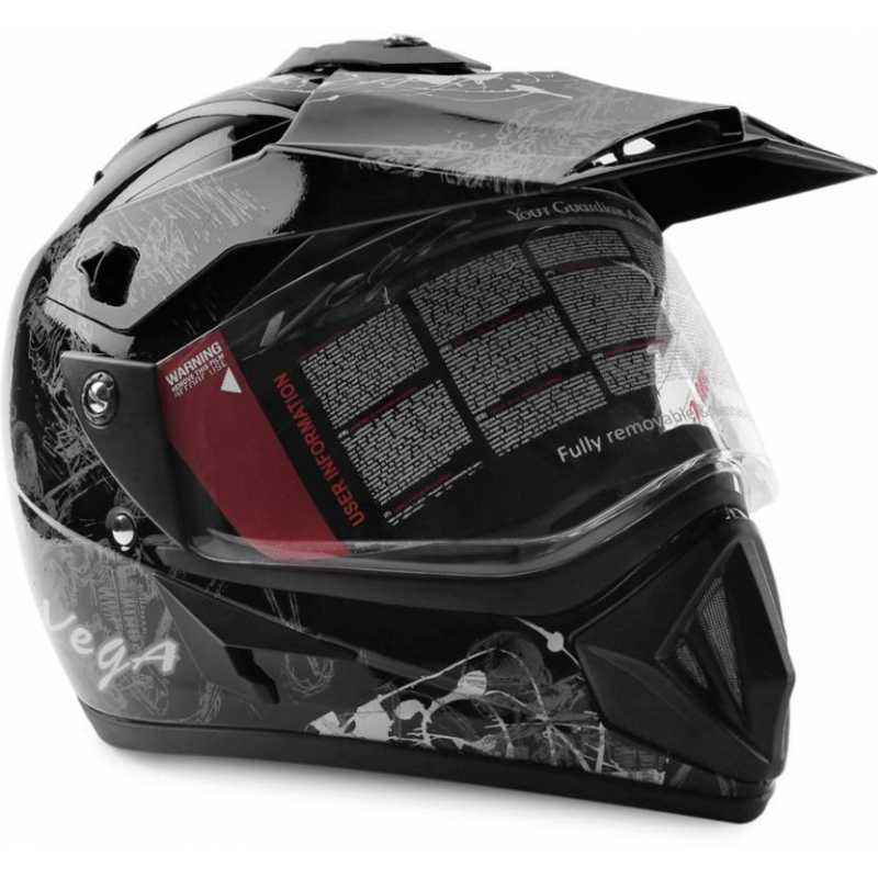 Vega Off Road Motocross Black Silver Helmet, Size (Large, 600 mm)