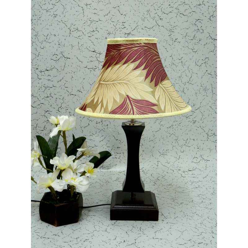 Tucasa Flamingo Wooden Table Lamp Polysilk Off White & Maroon Shade , LG-1104