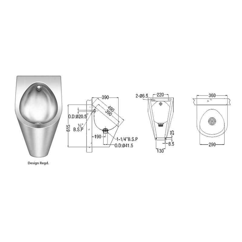 Nirali Cleo Glossy Finish Urinal, Dimension: 615x360x390 mm