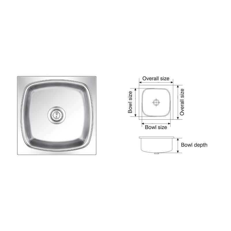 Nirali Square Deluxe Satin Finish Kitchen Sink, Size: 485x485 mm