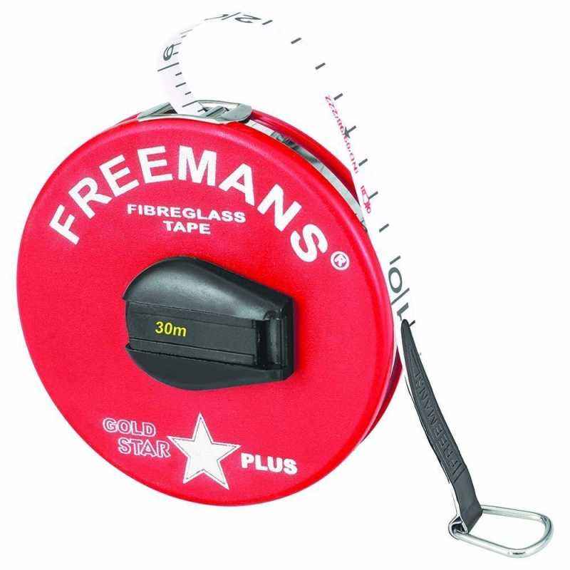 Freemans Goldstar Plus Red PVC Coated Fibre Glass Tape Measures, Length: 30 m, Width: 13 mm