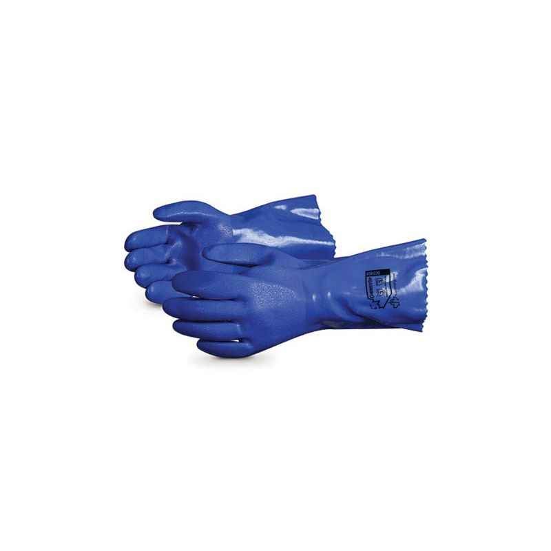Ufo 14 Inch Heavy Duty Chemical Resistant Blue PVC Safety Gloves, Size: M