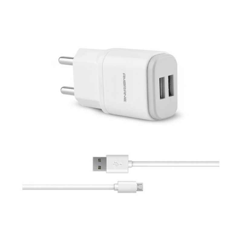 Ambrane AWC-22 2.1A Dual Port Fast Charger with Charge & Sync USB Cable