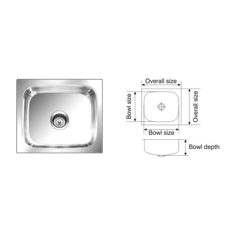 Nirali Grace Plain Glossy Finish Kitchen Sink, Size: 485x410 mm