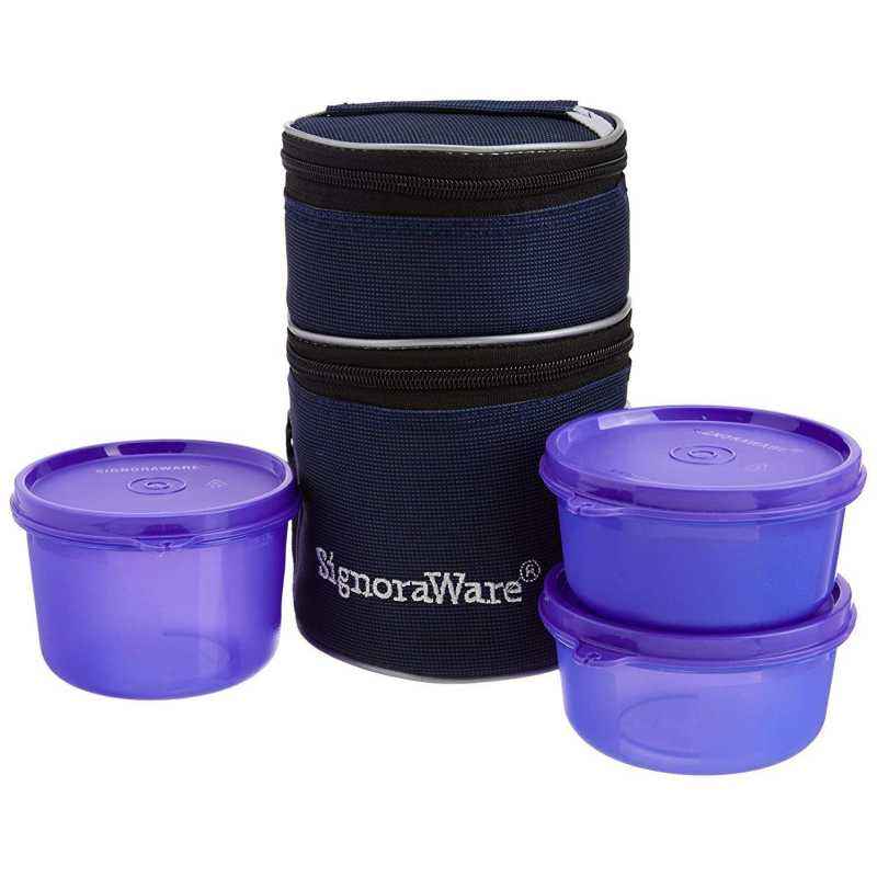 Signoraware T Blue 800 ml Flat Lunch Box with Bag, 539