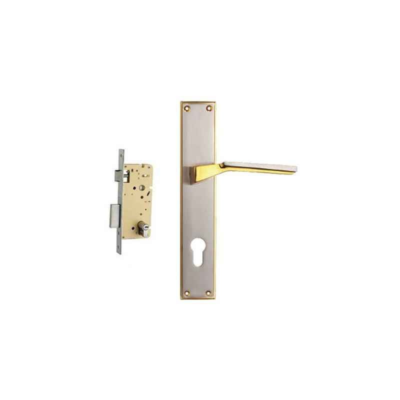 Plaza Omega Gold Silver Finish Handle with 250mm Pin Cylinder Mortice Lock & 3 Keys